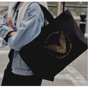 Victoria's Secret fashion show 2025 Black gold bling satin zip tote Bag purse